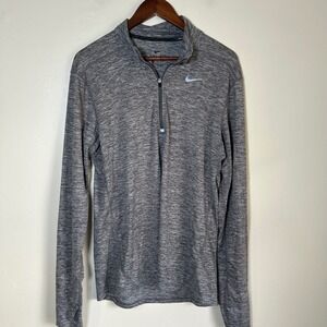 Nike Dri-FIT 1/4 Zip Pullover Mens Medium Gray Space Dye Running Long Sleeve Top